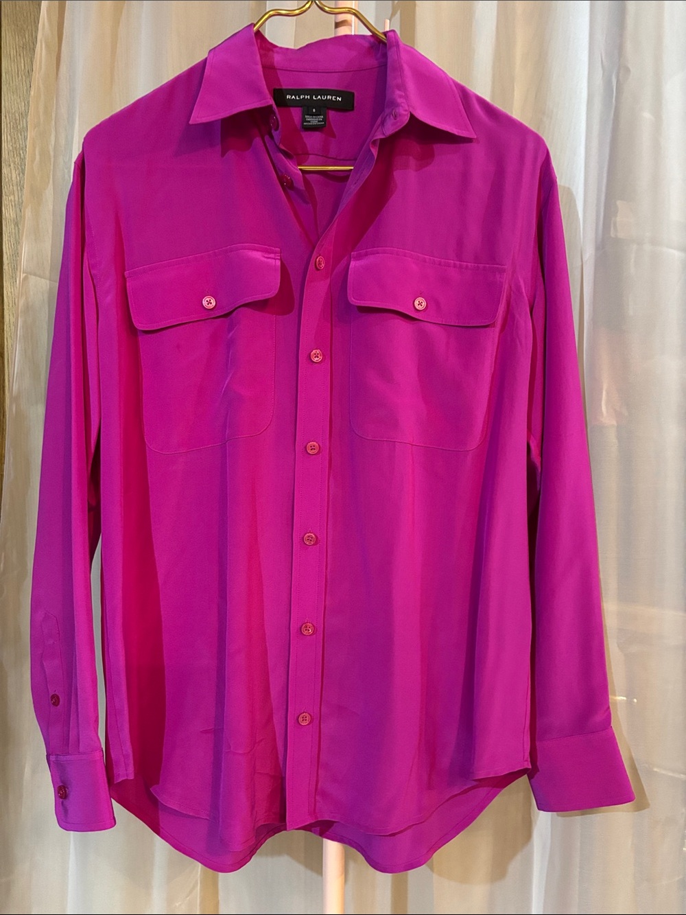 Ralph Lauren Black Label SILK Button-Front Long Sleeve Blouse